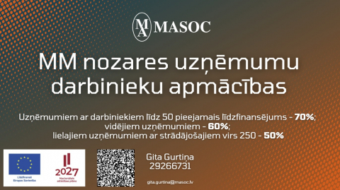 Uzņēmumiem iespējams saņemt līdzfinansējumu darbinieku apmācībām atbilstoši uzņēmuma vajadzībām