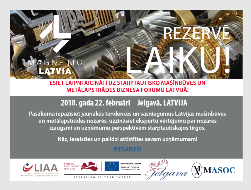 Starptautiskais Mašīnbūves un metālapstrādes biznesa forums Jelgavā 22 februārī