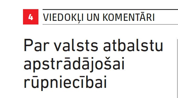 Par valsts atbalstu apstrādes rūpniecībai